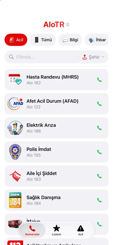 Acil kategorisi: 112, 155, 110, AFAD ve diğer öncelikli hatlar