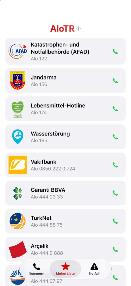 Meine Liste, die Nummern, die du gespeichert hast