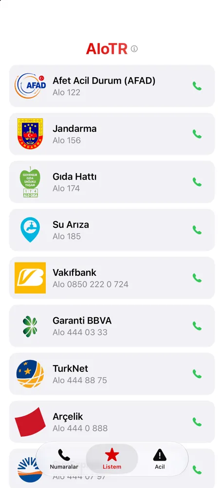 Listem, kaydettiğin hatlar
