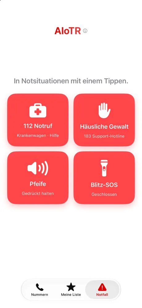 Der Notfall-Tab: 112, 183, die Sirene und das SOS-Licht